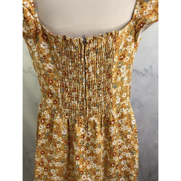 Reformation lucila Dress SZ 12 midi 100% Linen Cottagecore yellow smocked floral - Picture 14 of 16